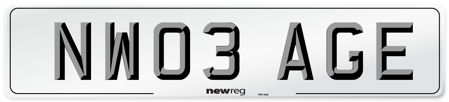 NW03 AGE Number Plate from New Reg